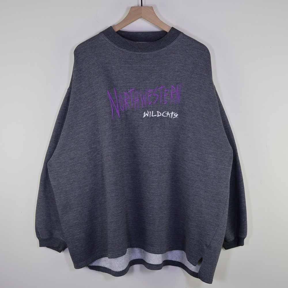 Vintage 90s Northwestern Wildcats Sweatshirt XL Oversized‎ Boxy Gray